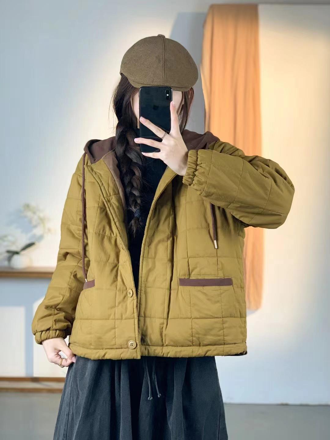 

Hooded drawstring cotton-padded clothes 2025 autumn and winter casual style loose short style warm fashion button style versatile outer women one size fits all жёлтый