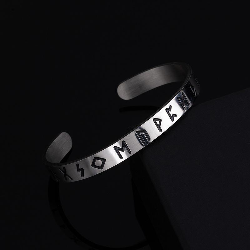 Vintage Bracelet Viking Odin Rune Letter Stainless Steel Open Bracelet Trendy Cool Couple Hand Jewelry