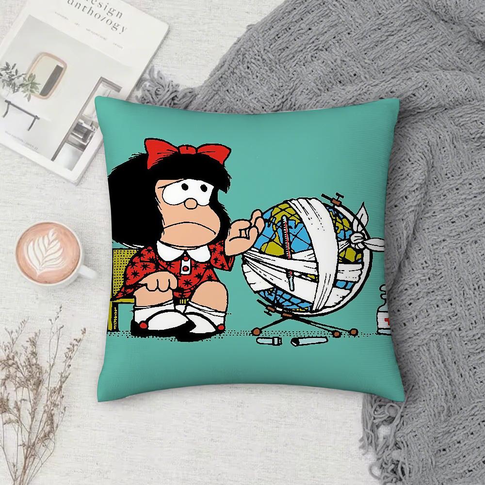 Cartoon Cute M-Mafalda Pillow Case Square Double-Sided Printing Sofa Cushion Cover Pillowcase Bedroom Bedside