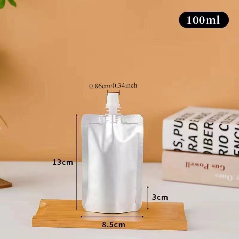 Aluminum Foil Liquid Packaging Beverage Pouch Self Standing Suction Nozzle Bag Disposable Juice Beverage Milk Sealed Vertical Storage Bags 100pcs 100ml mouth 0.86cm 100pcs