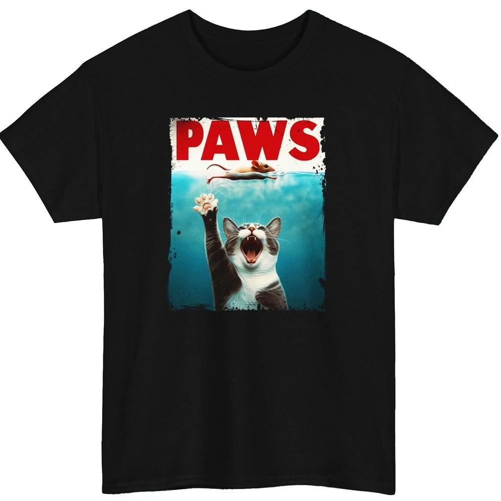 Paws  | Funny Cat Jaws Parody Graphic Tee | S-5XL Unisex T-Shirt M