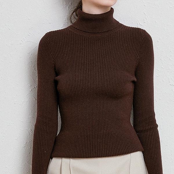 2026 Autumn Winter Women's High Neck Ribbed Knit Sweater - Thick Slim Fit Pullover