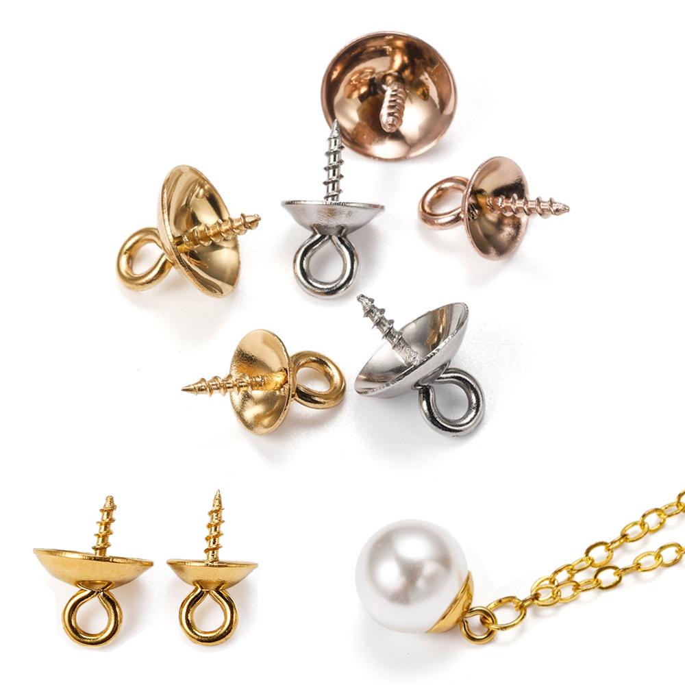30 Stück Goldfarbene Edelstahl-Schraubösen-Pins Ösen Oberseitig gebohrte Perlen Endkappen Anhänger Charms Verbinder für DIY Schmuckherstellung