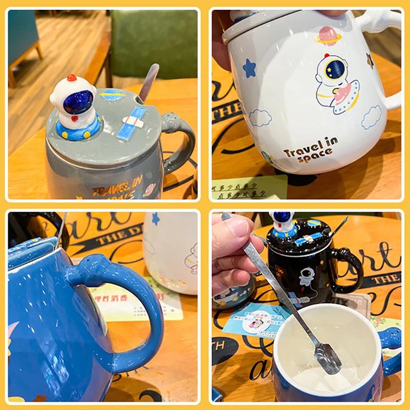 New Cute Cartoon Astronaut Planet Mug With Cover Original Mugs Coffee Cups Cup of Coffee Beautiful Tea Mugs Drinkware Beer Funny