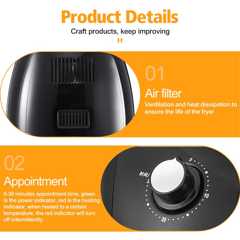 Large Capacity Electric Deep Airfryer 1400W Multifunction Air Fryer Chicken Oil Free Air Fryer Health Fryer Pizza Cooker 4.6L