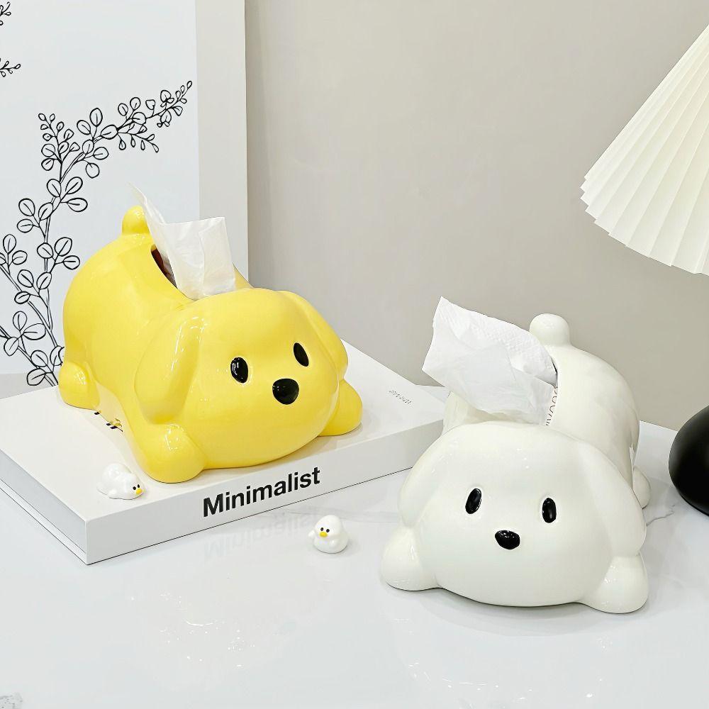 Cute Dog Tissue Box Ceramic Toilet Paper Box Animal Shape Napkin Holder  Bedroom