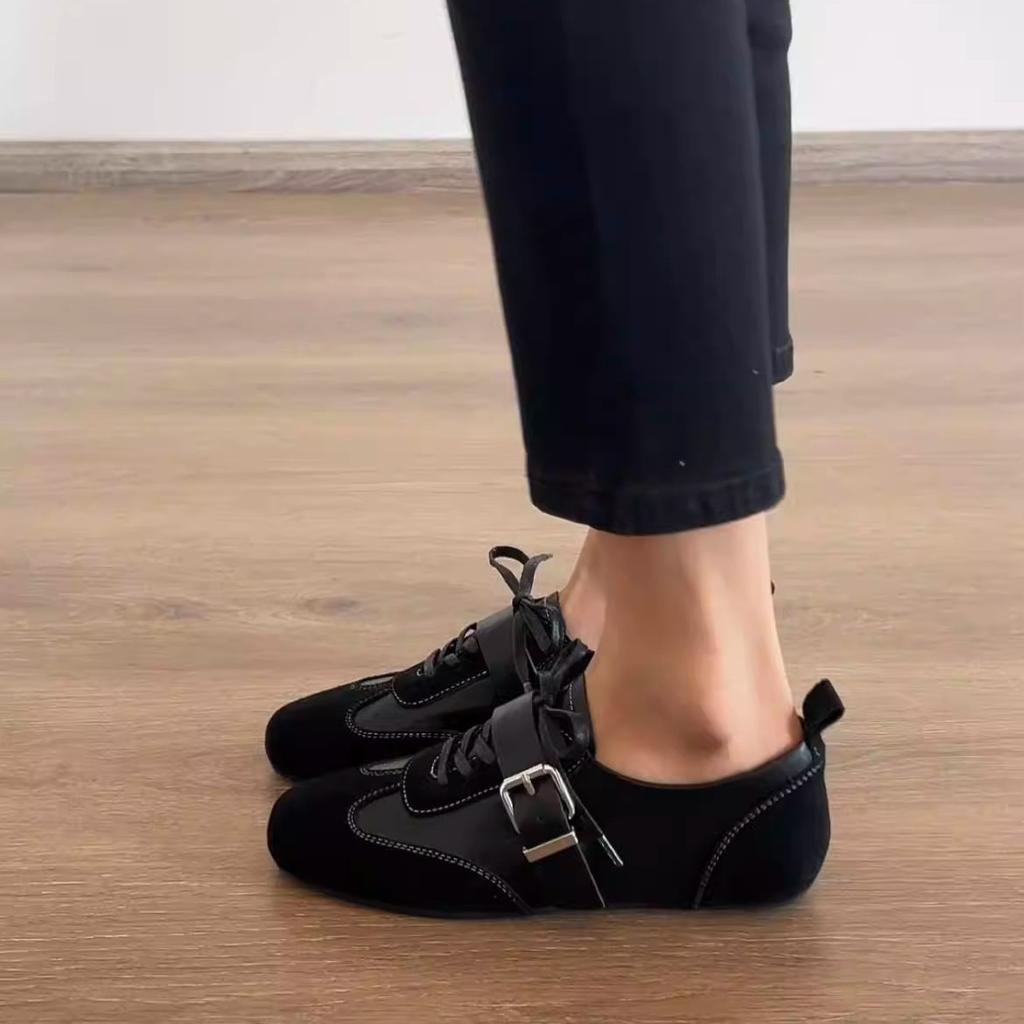 Wildleder Retro Schnürung Lässige Flache Schuhe Damen Komfort Flach Frühling Herbst Schuhwerk Weiblich Weiches Leder Ballett Sneaker Damen