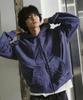 Travel Logo Applique Pigment Zip-Up Hoodie Blue Shadow