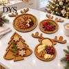 Hölzernes Weihnachtsserviertablett Baum und Elch Tablett, Langlebiges Holz unterteiltes Geschirr Speisenplatte, Dekoratives Geschirr für Charcuterie Snacks Feiertag