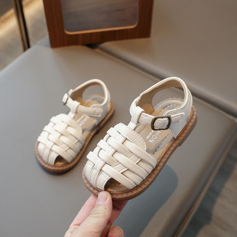 New style sandals for girls, woven casual baby shoes, children's comfortable beach shoes, breathable sandals