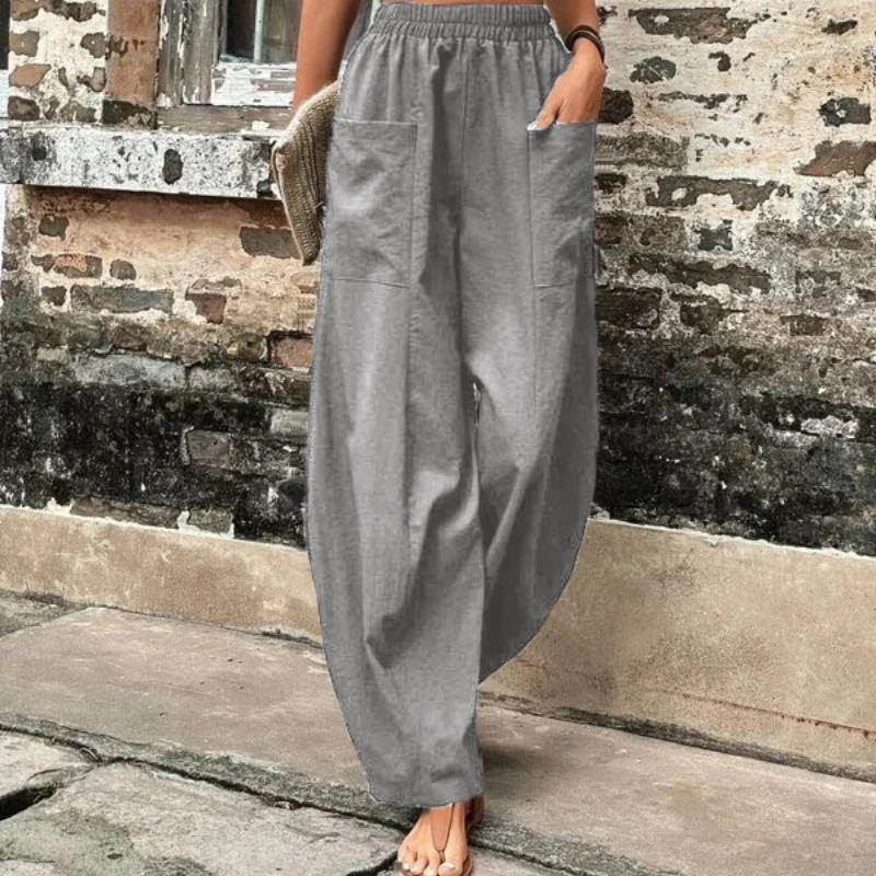 Plus Size Women s Cotton-Linen Harem Trousers Retro Loose-Fit Casual Trousers Elasticated Waistband Workwear Wide-Leg Trousers XS серый