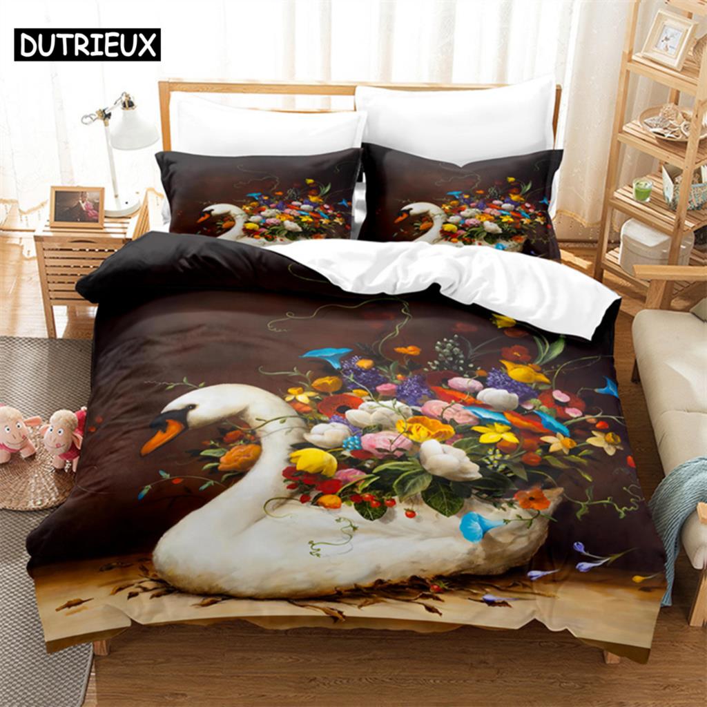 Schwan Rose Queen Bettwäscheset Bettbezugset Bettwäsche Digitaldruck Bettwäsche King Size Bettbezugset Bettwäscheset