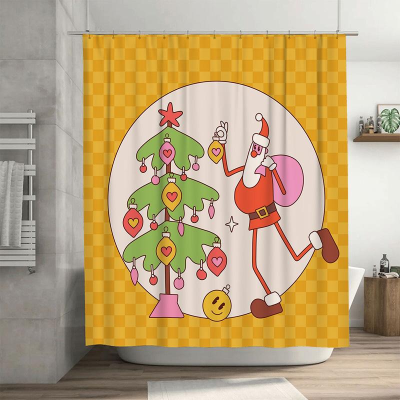 

Tu Christmas Shower Curtain Santa Claus Festive Holiday Bathroom Decor Waterproof Modern Pattern Home Decoration Xmas Gift W60H190(CM)-1 Pcs