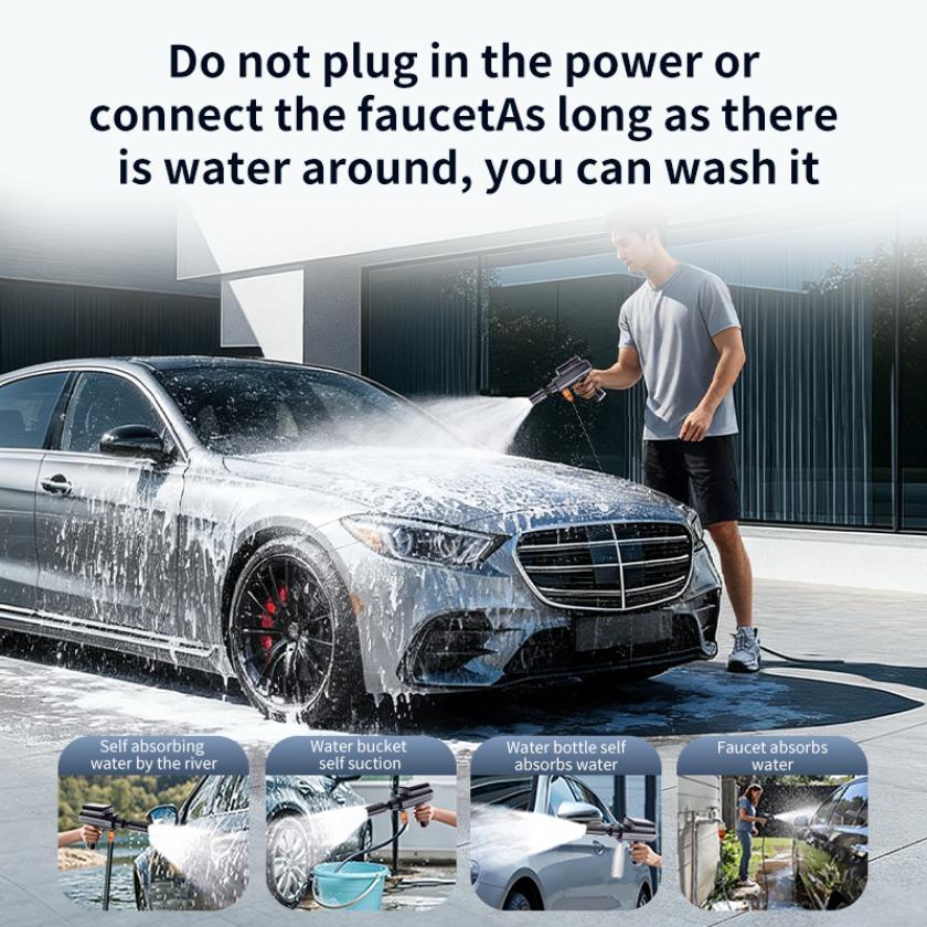 Portable Cordless Pressure Washer High Pressure Car Washer Gun Rechargeable Lithium Battery Mini Foldable 5-in-1 Nozzle