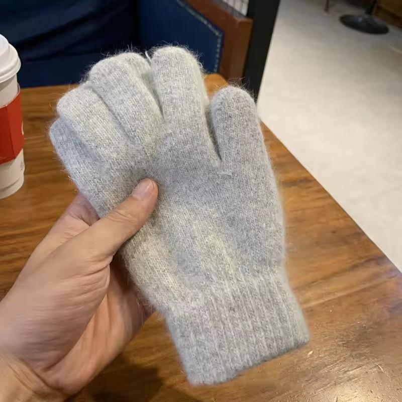 Women Winter Gloves Keep Warm Plus Cashmere Solid High Elasticity Soft Knitted Gloves Cute Lovely Multicolor Windproof Mittens