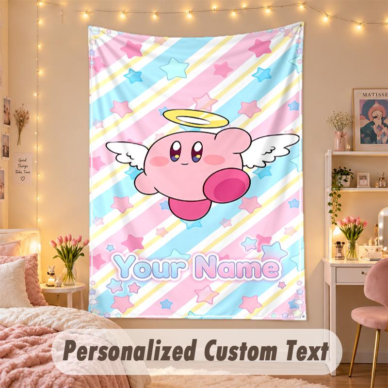 Custom Personalized Tapestry,Kirby Print Custom Name Text Wall Art Hanging for Bedroom