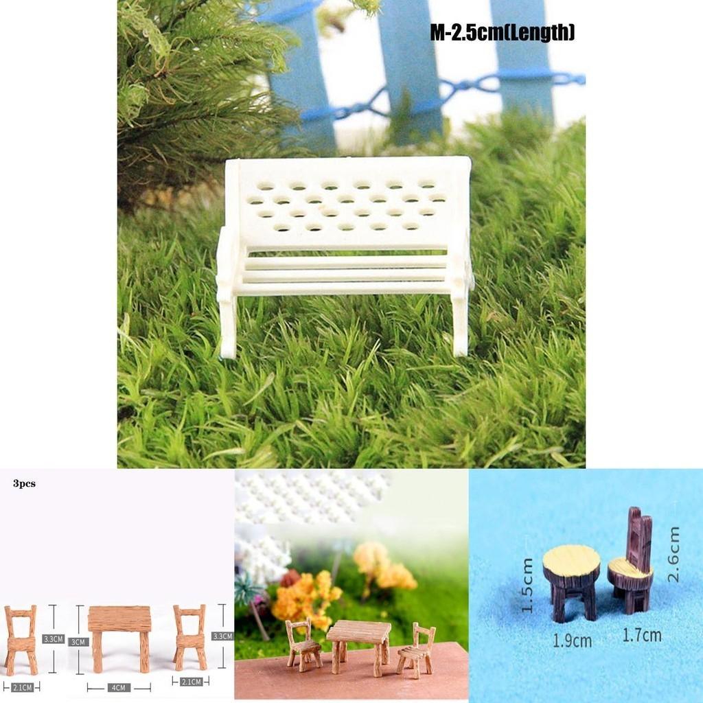 Miniature Garden Bench Set Durable Resin White Chair And Brown Table Micro Landscape Decor