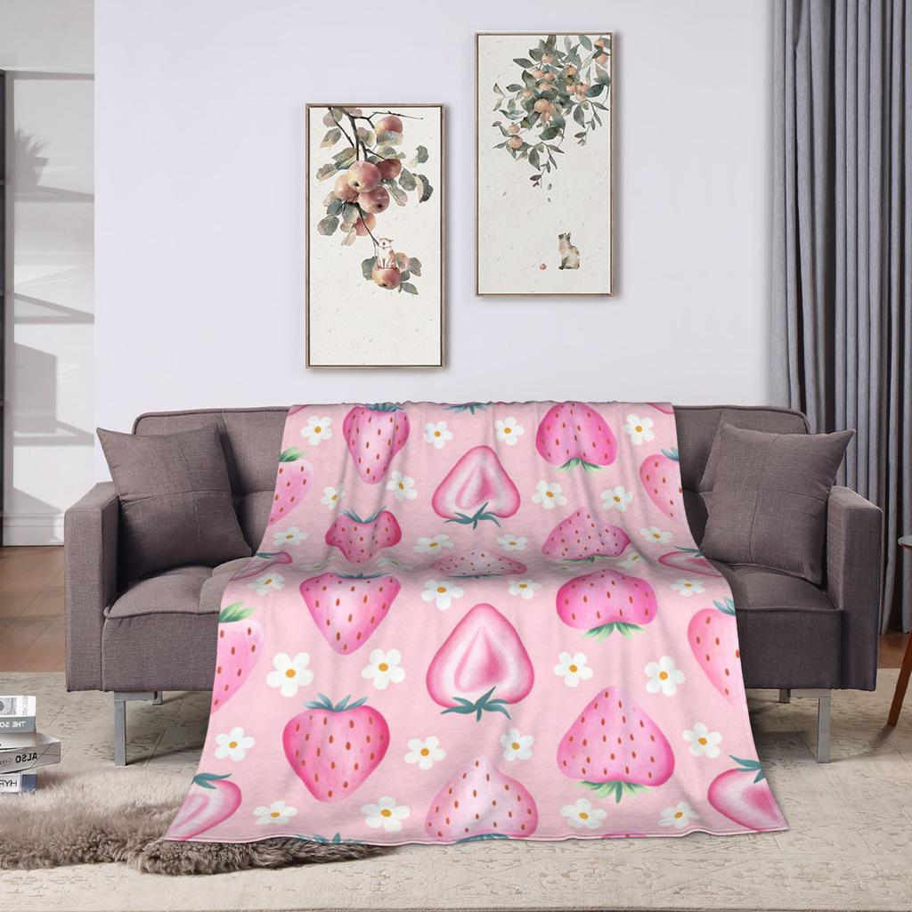 Rosa Erdbeer-Decke Camping Flanell-Kuscheldecke Für Schlafzimmer Super Warm Benutzerdefinierte Qualität Tagesdecke Geburtstagsgeschenk