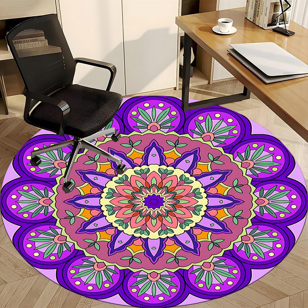 1pc Mandala Pattern Chair Carpet for Office, Round Polyester Mat, Indoor Decor for Office, Easycare Fabric, Washable Non-slip Area Carpet