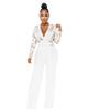Elegant V-Neck Lace Slim Fit See-Through Jumpsuit