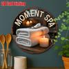 Momento Vintage Spa Relaxamento Tema Lata Redonda de Metal Placa Decorativa de Parede com Toalha e Vela para Spa Doméstico e Banheiro