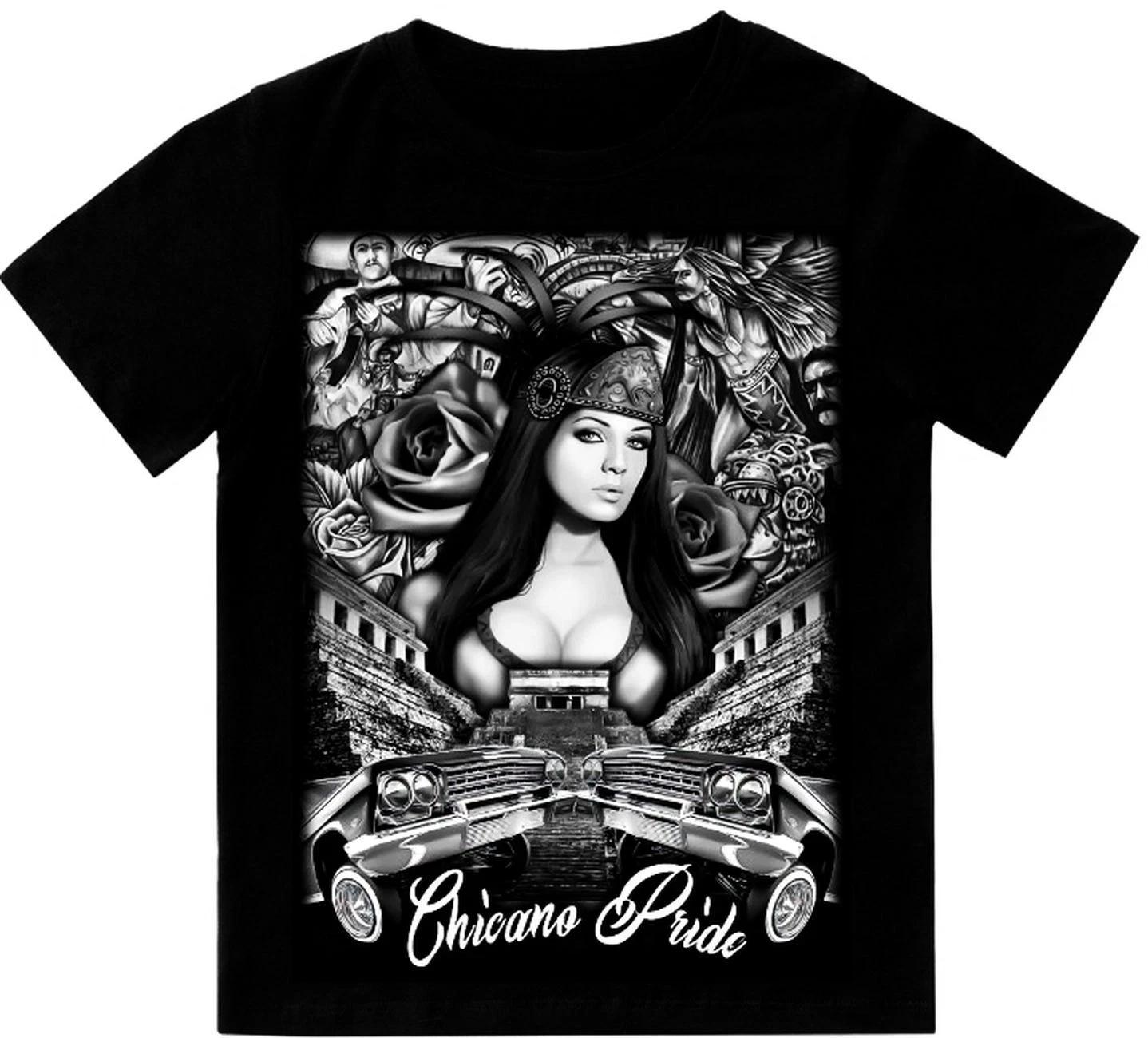 Chicano Pride Azteca Art T-Shirt Print On Shaka Wear Heavyweight Tee M