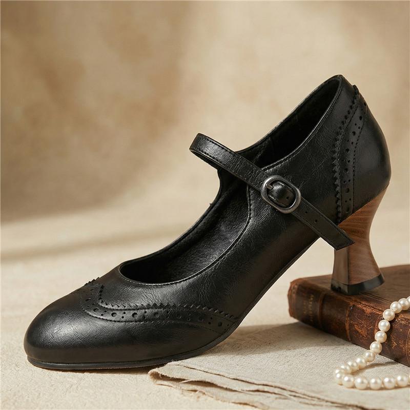Dames hoge hakken lente en zomer nieuwe dunne hak retro gesp lichte mond enkele schoenen grote maat lage schoenen
