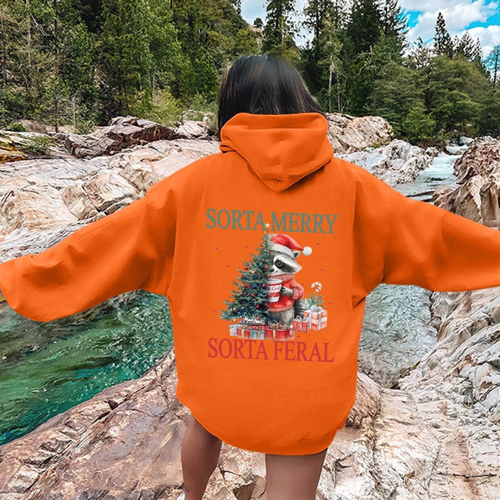 Женская мода легкий длинный рукав пуловер толстовки с капюшоном с карманами графическая толстовка L оранжевый