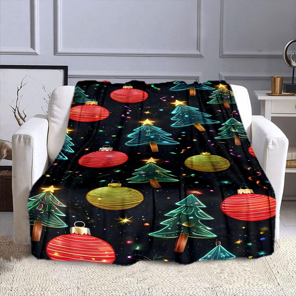 Christmas Trees and Ornaments Pattern Patterned flannel blanket perfect for the bedroom living room, sofa, or a little nap