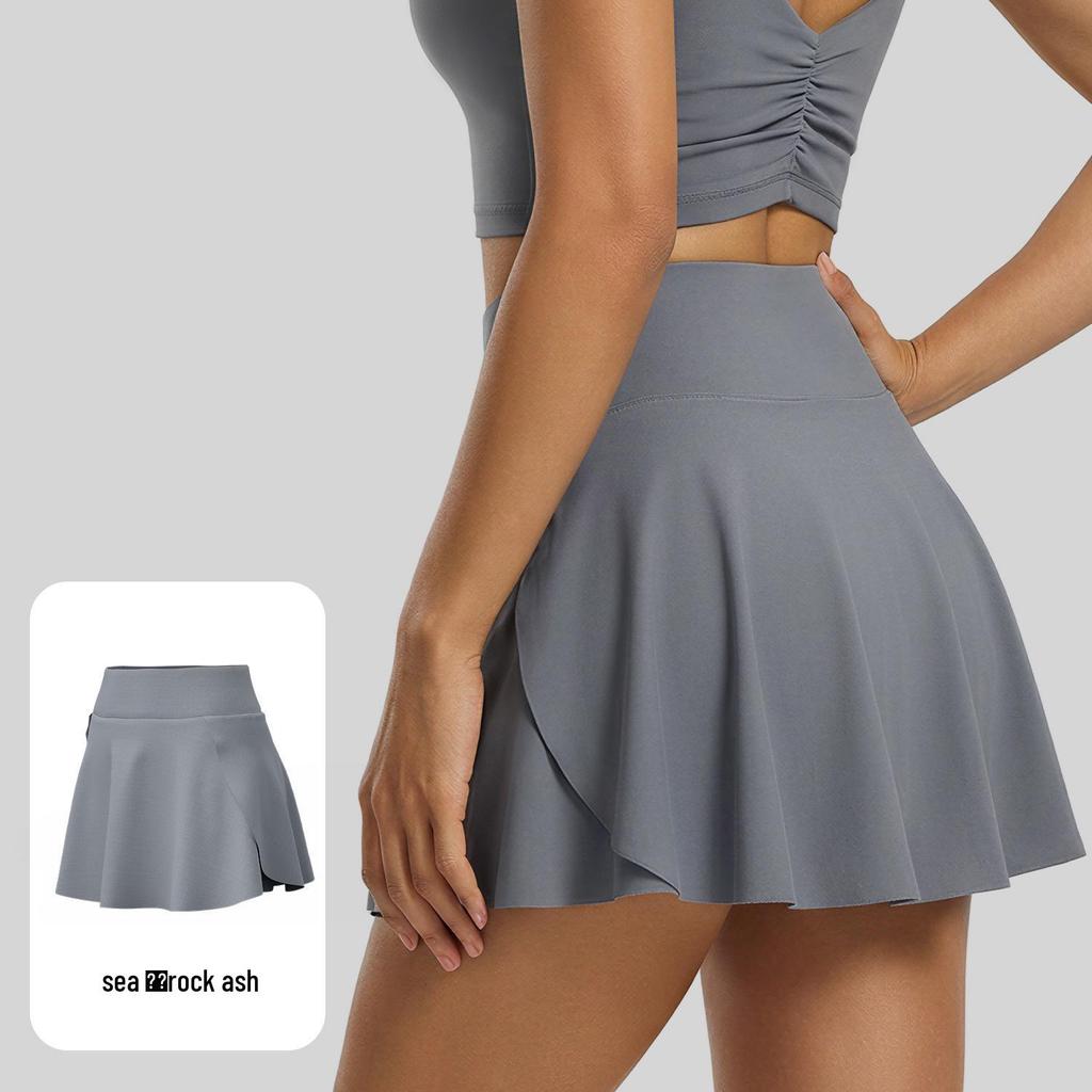 Breathable High-Waisted Yoga Skort with Side Pocket & Slit - Quick-Dry, Anti-Exposure, Fake Two-Piece Design