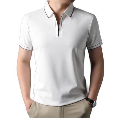 Men's Korean-Style Breathable Solid Color Cotton Polo Shirt Short-Sleeve Lapel Casual Zipper Top
