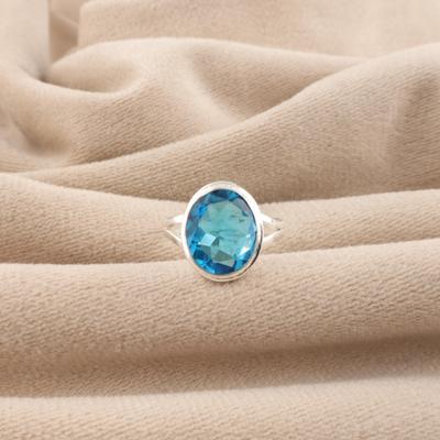 Gemma Topazio Blu Svizzero Anello da Designer Fatto a Mano in Argento Sterling 925 Regalo di San Valentino Per Lei RR-80-13