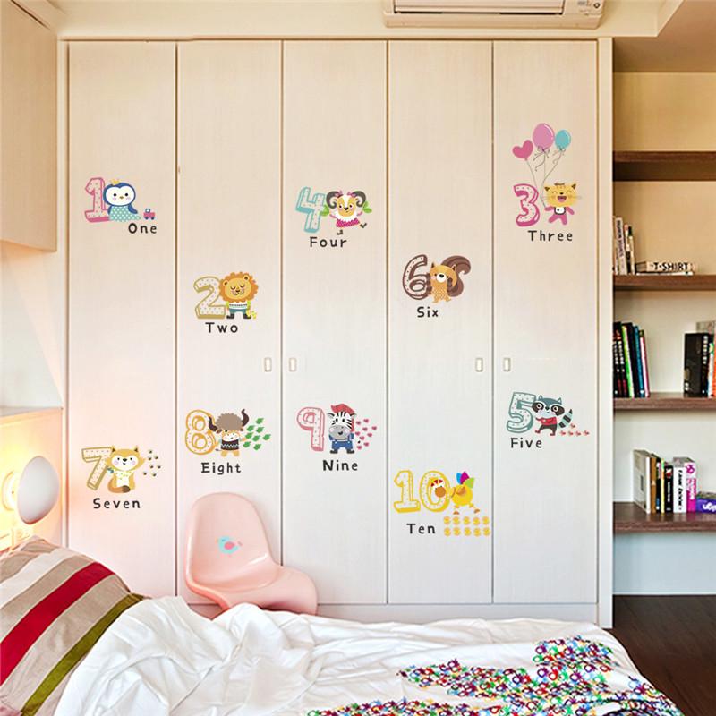 1Set Funny Animal Number Alphabet Wall Sticker Kids Room Home Decor Wall Decals