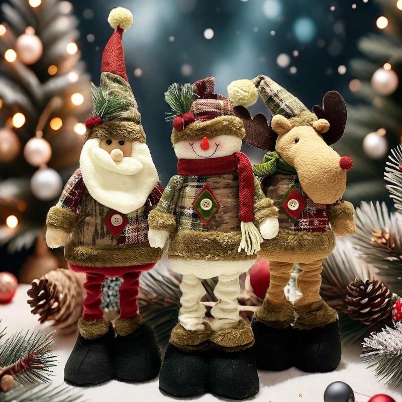 Décorations d'ambiance de Noël Poupées de Noël Amusantes et extensibles Personnes âgées Bonhommes de neige Elk Décorations de Noël
