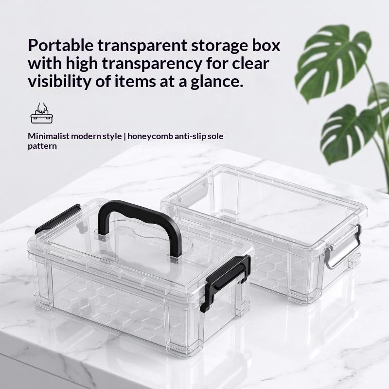 Scatole Portaoggetti in Plastica Trasparente con Manico Portatile Fondo Antiscivolo per Casa Ufficio Organizzazione Hobby