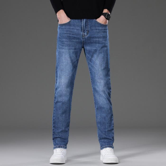 

Мужские джинсы стрейч с высокой посадкой и прямыми штанинами - Плотные, не требующие глажки, Осень/Зима, Модель 6817H 32 светло-синий