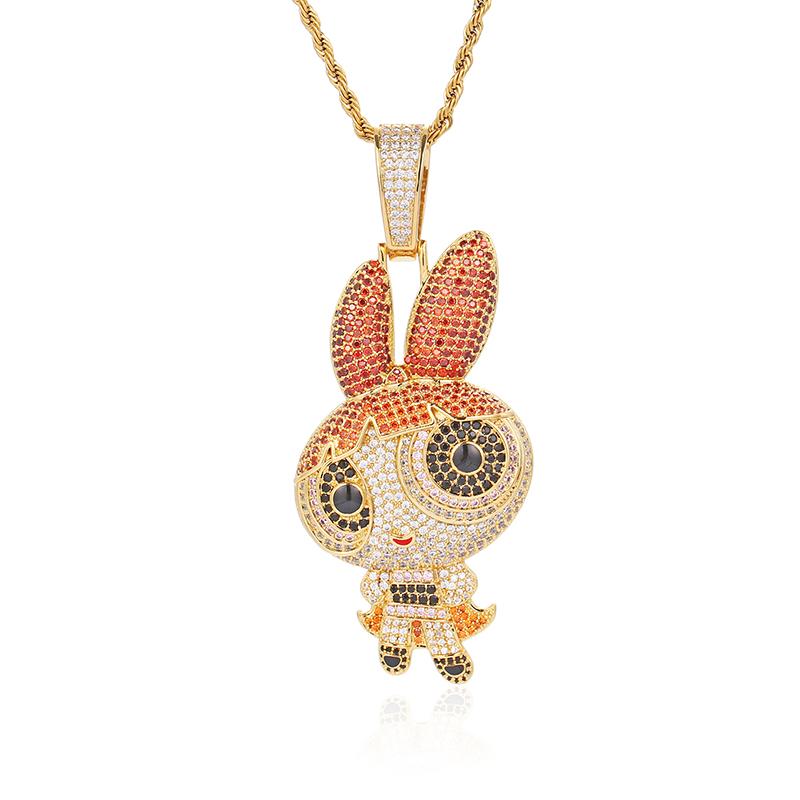 Fashion Trend Christian Hip-hop Style Copper 18K Gold-plated 5A Zirconia Cartoon and Anime Black Rabbit Pendant Necklace золотой