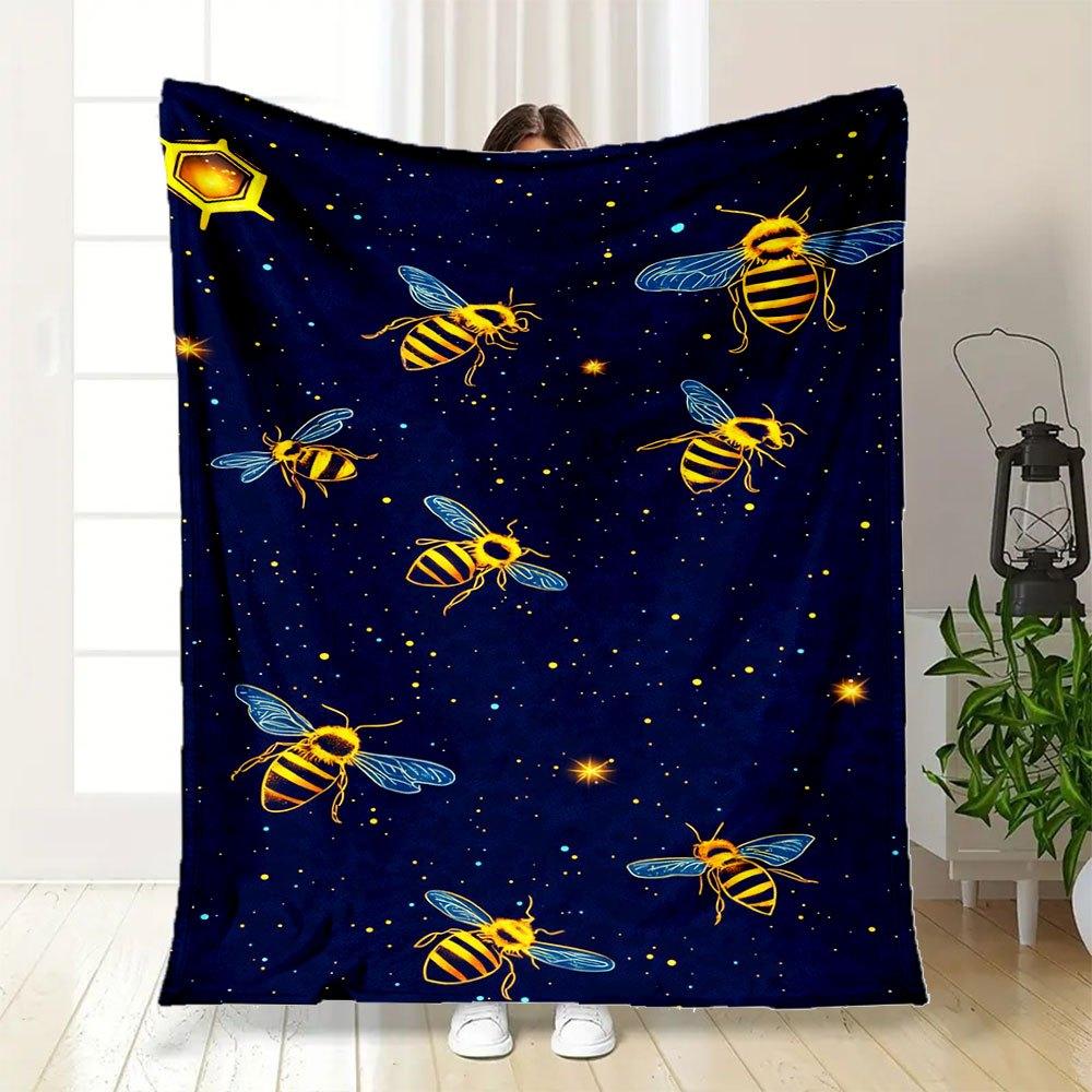 "Golden Bee Night Sky Wallpapers"Blanket Flannel Throw Blanket for Sofa, Bed, Travel, Camping, Office, Couch, Chair, And Bed Gift for Christ