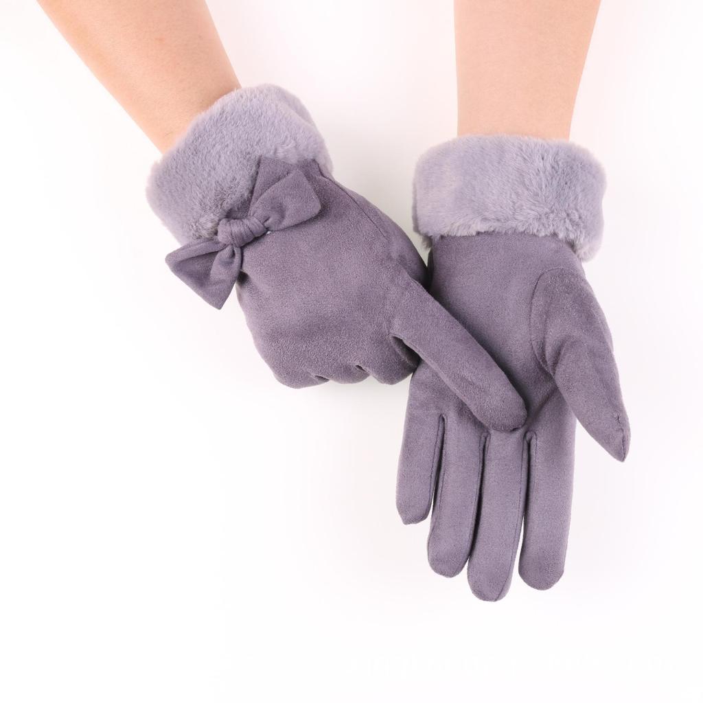 Women's Suede Velvet Bowknot Touchscreen Gloves - Warm & Cozy for Autumn/Winter