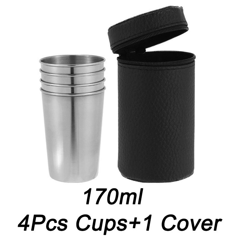 

4/6 шт. Набор мини-стаканов из нержавеющей стали для путешествий на открытом воздухе Для виски, вина С чехлом Портативная посуда для напитков 30 мл/70 мл/170 мл Новый 30-70-170ml