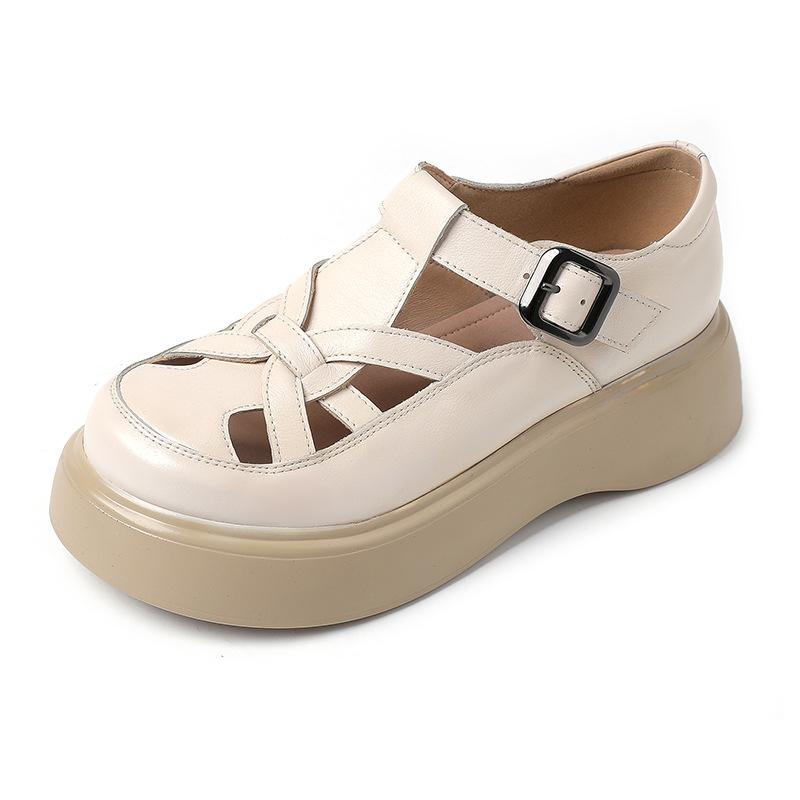 Fashion GKTINOO Genuine Cow Leather Sandals Soft Sole Flat Platform Women Shoes 2025 Autumn Round Toe Roman Casual Loafers Large Size