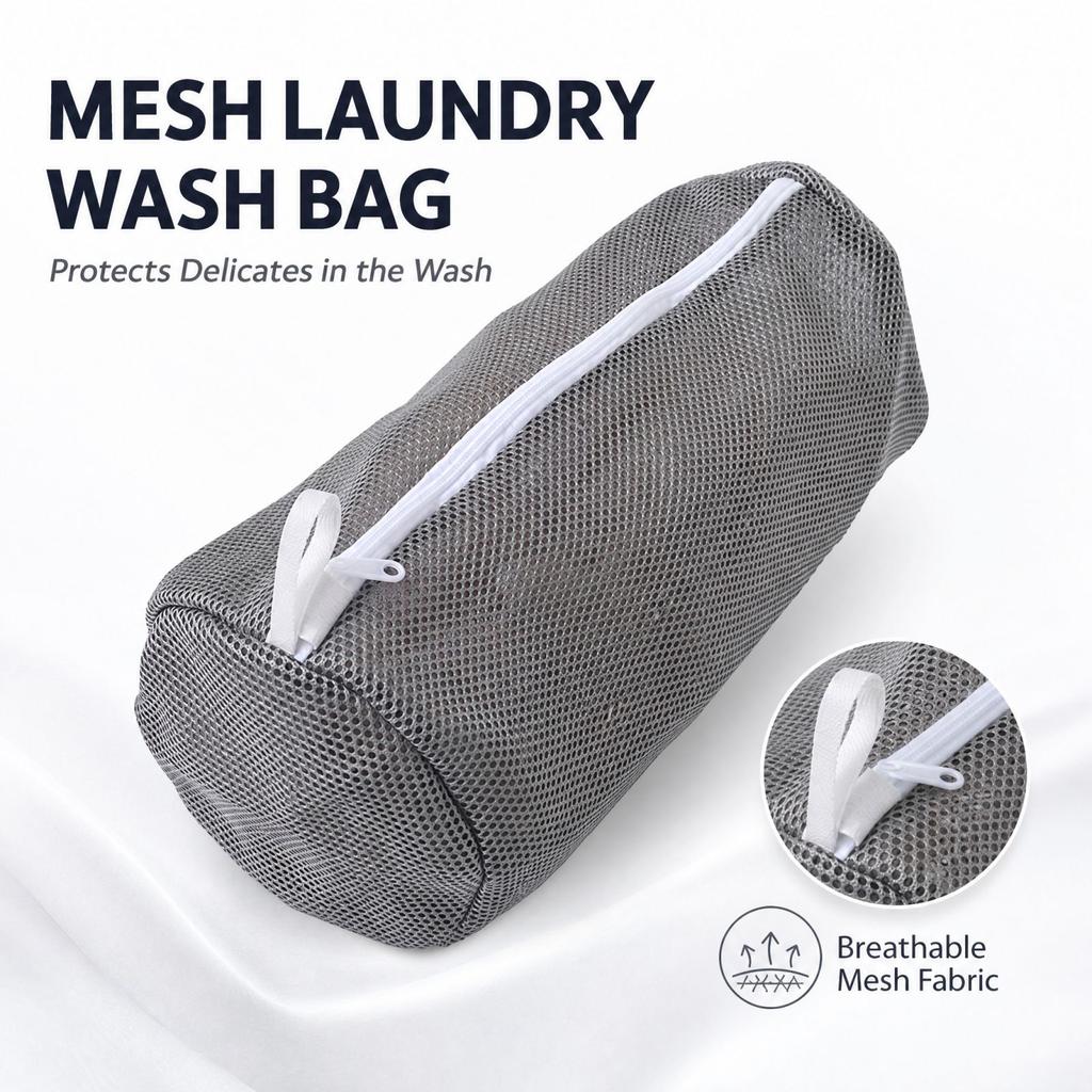 Cylindrical Mesh Bag for Shoes, Thickened Polyester Shoe Wash Bag with Zipper for Home Storage