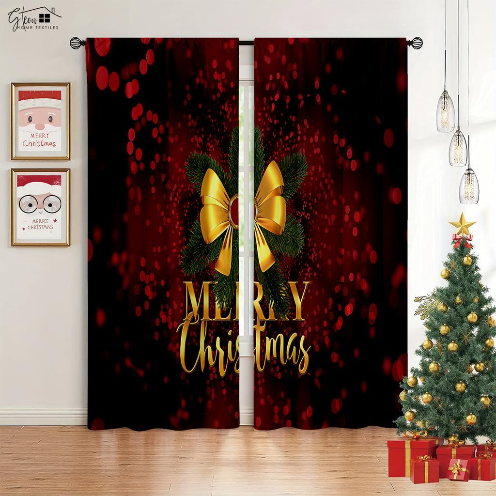 Christmas New Decorative Curtain Christmas Tree Santa Claus Gift Elk Pumpkin Carriage Festive Atmosphere 3D Printed Curtain