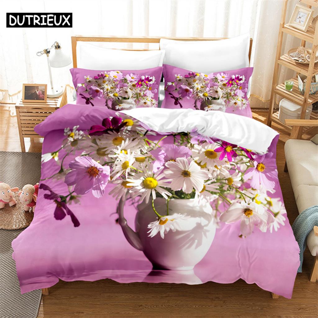 Purple Flower Duvet Cover Set Double Bed 200x200 Thin Floral Bedding Set 3PCS 2PCS with Pillowcase Single Quilt Cover 220x240
