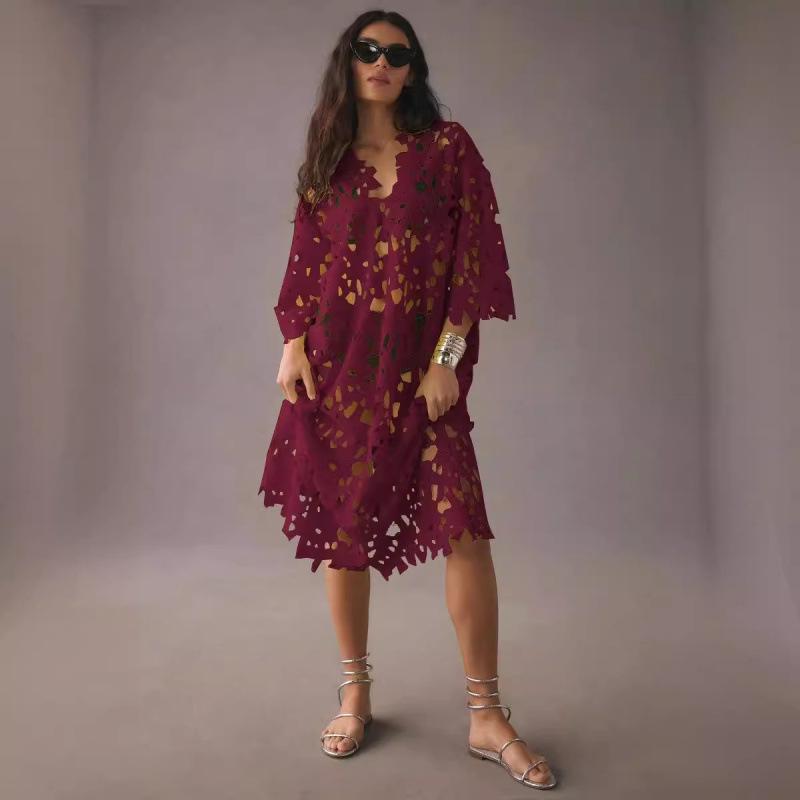 2023 New European & American Casual Loose Beach Vacation Lace Cover-Up Shirt