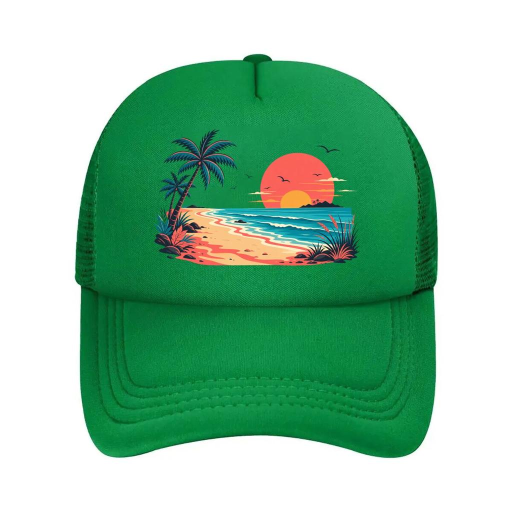 Retro Tropical Coast Sunset Escape Mesh Baseball Cap Hip Hop
