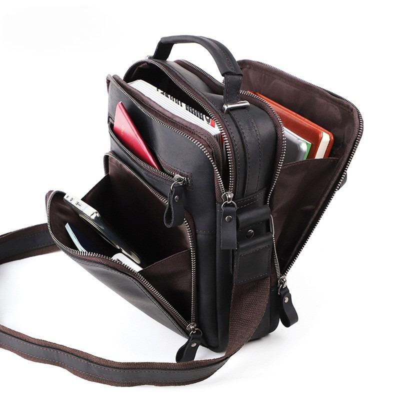 Men's Shoulder Leather Bag, Retro Crazy Horse Leather Messenger Bag, Casual Large-capacity Backpack, High-end Leather Men's Bag