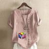 Damenmode Rubik's Cube bedrucktes Rundhals Kurzarm T-Shirt Lässig Baumwolle Leinen Grafik Shirt Freizeit Locker Sommer Bluse Tops