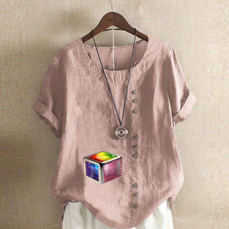 Damenmode Rubik's Cube bedrucktes Rundhals Kurzarm T-Shirt Lässig Baumwolle Leinen Grafik Shirt Freizeit Locker Sommer Bluse Tops