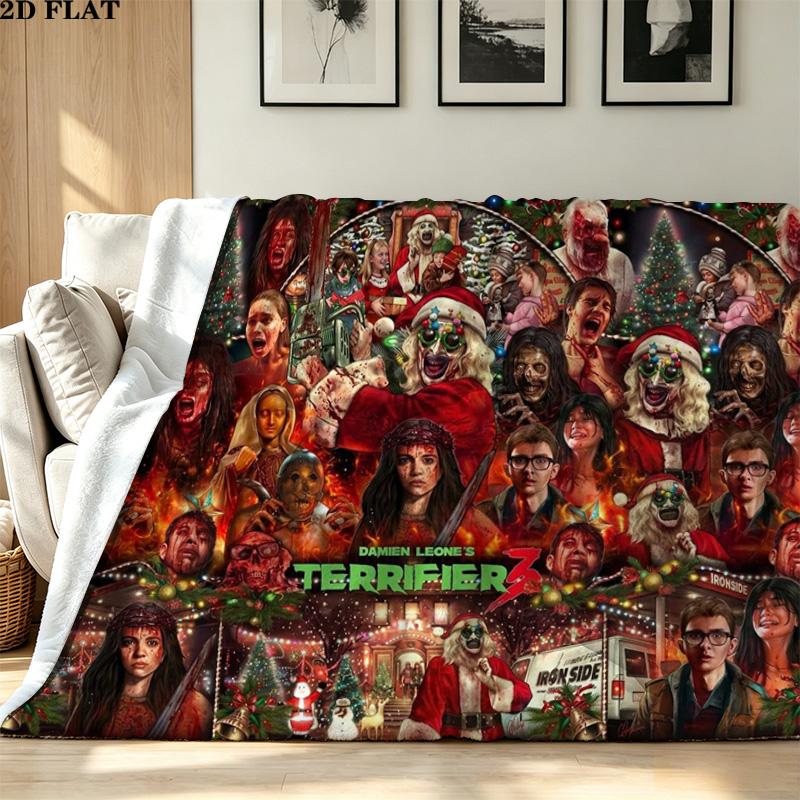 Terrifier Horror Print Flannel Blanket High Quality Warm Comfortable Cover for All Seasons Perfect for Gifts Home Decor